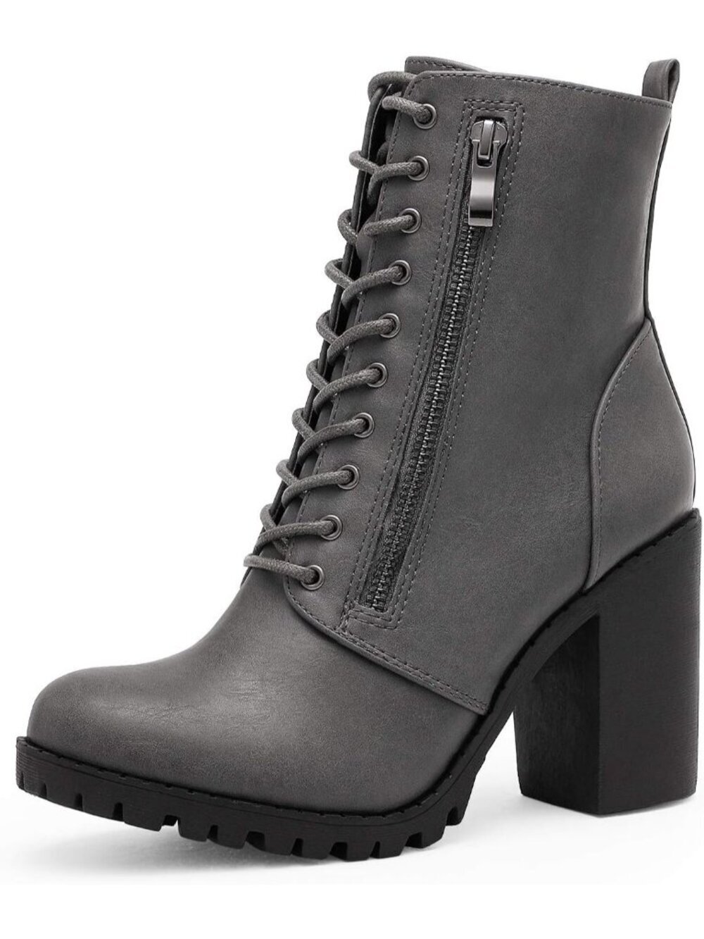 Women's Grey Thermoplastic Elastomers Round Toe Stylish Block Ankle Heel Boots